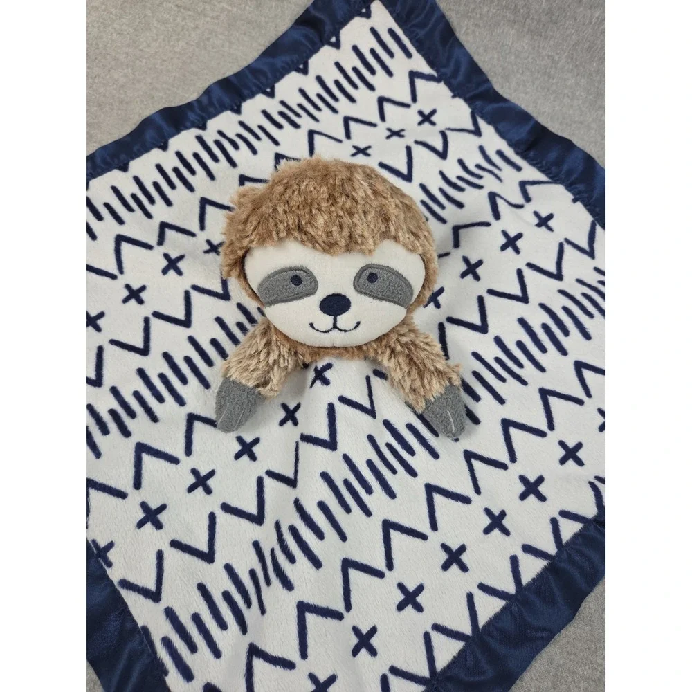 Cloud Island Sloth Plush Lovey Security Blanket Velour Satin Edge & Back Navy